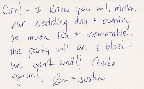 Thank you card from the Alfond wedding couple
