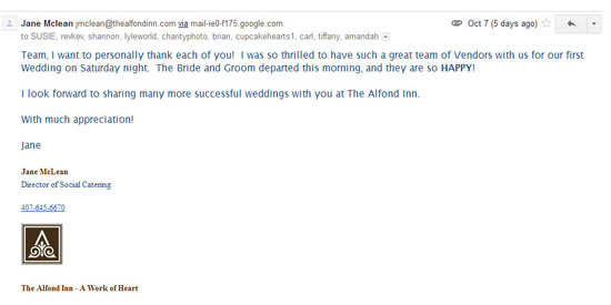 Wedding endorsement from the Social Catering Director