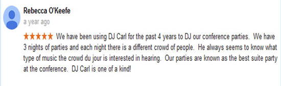Corporate Event Testimonial Google Review about DJ Carl BF Williams