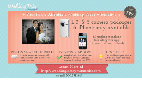 Back of Storymix wedding video postcard