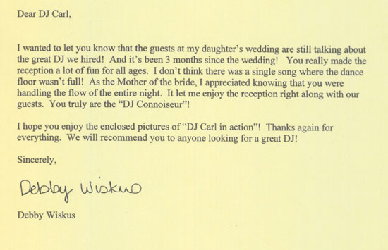 Winter Springs, FL Wedding Endorsement letter